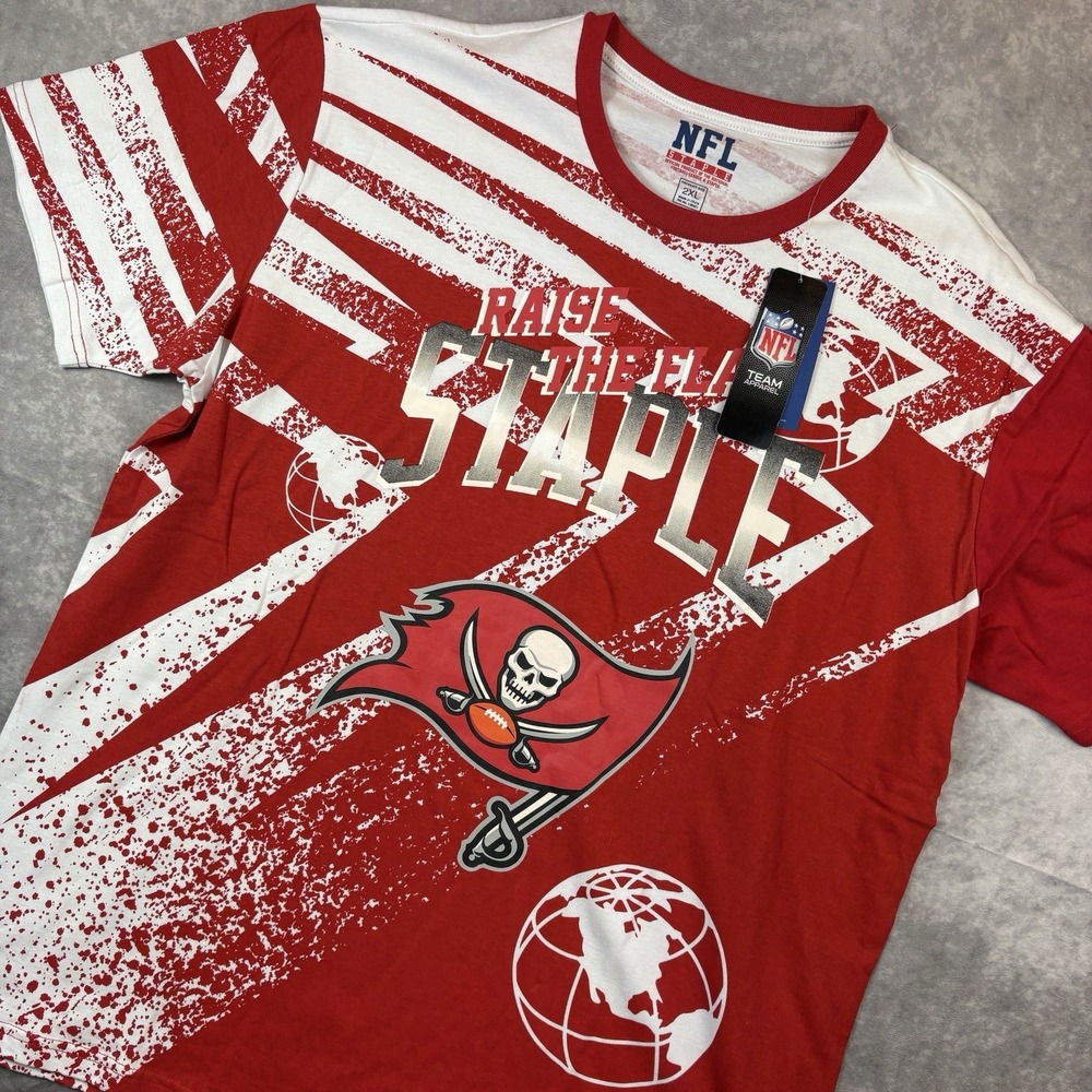 Tampa Bay Buccaneers T Shirt Mens 2XL Red White‎ NFL Raise The Flags Staple NEW